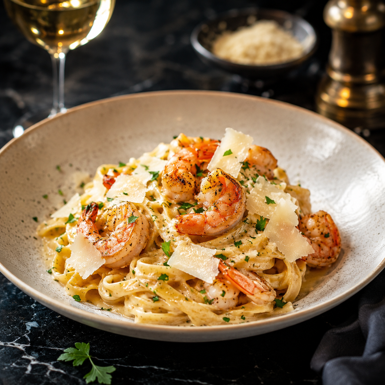 Pâtes crémeuses aux crevettes